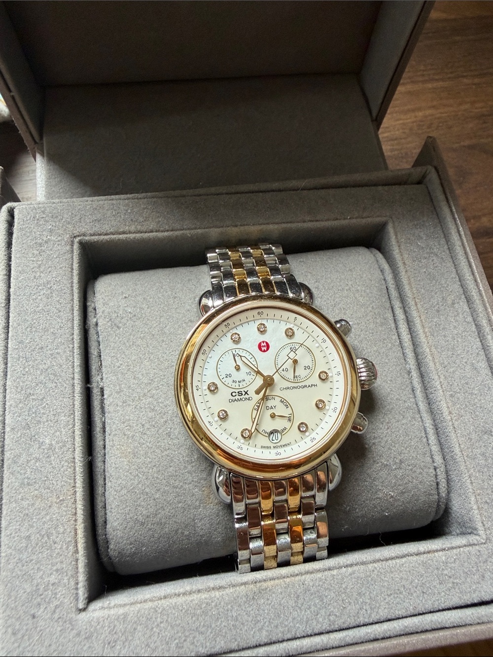 Michele Watch two tone in jewelry box